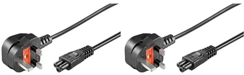 PremiumCord Netzkabel 230V 2m, Stromkabel mit UK Stecker auf Kaltgerätebuchse C5, IEC 320, PC Netzkabel 3 Polig, Farbe schwarz (Packung mit 2)
