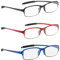NRDIK PROFLEX Occhiali da lettura flessibili (confezione da 3), anti-shock, anti-graffio, antiscivolo, unisex (donna e uomo) (Oval; BLK, RED, BLU; +3.5)