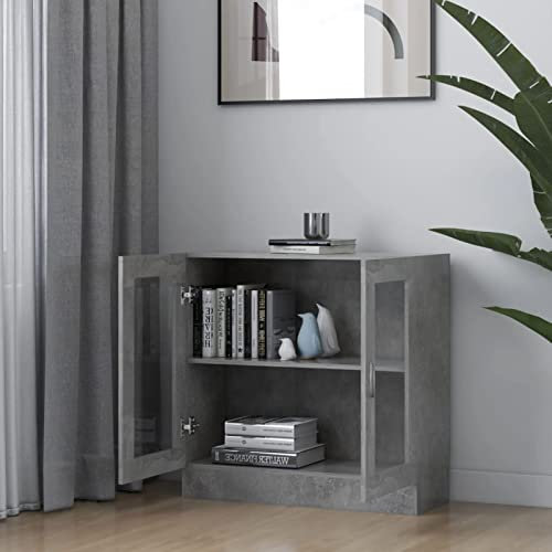 Homgoday Vitrine Glasvitrine mit 2 Fächern und 2 Türen, Wohnzimmermöbel, Sideboard, Esszimmer, Sideboard, Küchenvitrine aus Holz, Betongrau, 82,5 x 30,5 x 80 cm