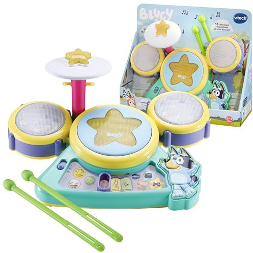 VTech - Batería Musical de Bluey, Juguete Interactivo, Tambores, Bombo y Timbal, Estimula la motricidad, 3 Modos de Juego, Regalo niños +2 años, Versión ESP