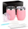 Joymaking 12oz Reusable Coffee Cup, 2 Pack Double Walled -Insulated Travel Mug Vacuum Stainless Steel Wine Tumbler with Spill Proof Lid, Great for Coffee, Tea, Milk and Wine, Pink