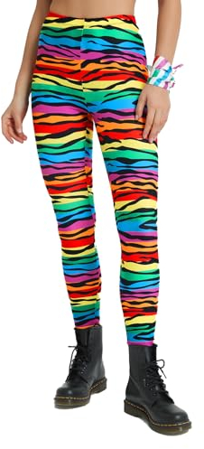sissycos Damen 80er Neon Leggings Pants, Yoga Druck Print Bequem Fauen Laufhosen(Stolz Zebrastreifen,S)