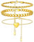 U7 Bracelets de Cheville Empilé 3 PS Chaîne Cordon 3mm, de Boîte avec Coeur 1,1mm et à Maille Gourmette 5mm-Doré
