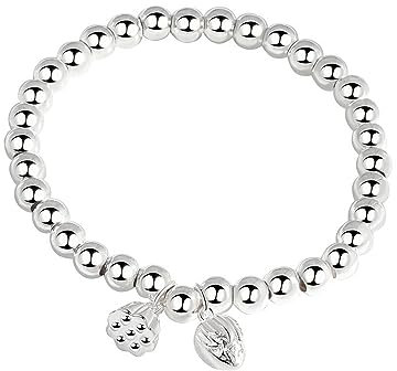 LuxurySP 925 Sterling Silver Handmade Strand Chain Bracelet 4mm Bead Ball Stretch Bracelets for Women Girls Silver Jewelry Gift (Color 3-One Size)