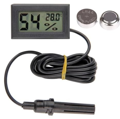 1 Medidor de Temperatura y Humedad Digital, Termohigrómetro con Pantalla LCD, con sonda de precisión para incubadoras, Exterior, Invernaderos, y Reptiles (1 Unidad)