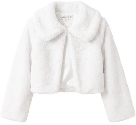 Bolerose Mädchen Kunstfell Bolero Jacke Kragen | Satinfutter, Verdeckter Verschluss, Langarm, Taillenkurz, Breiter Umlegekragen, Plüschig, 3-10 Jahre