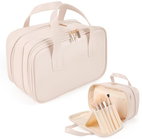 HERYEBING Trousse de Toilette Femme, Trousse Maquillage avec Imperméable PU, Vanity Femme, Trousse de Maquillage Grande Sac Maquillage Voyage, Vanity Voyage, Malette Maquillage (Blanc)