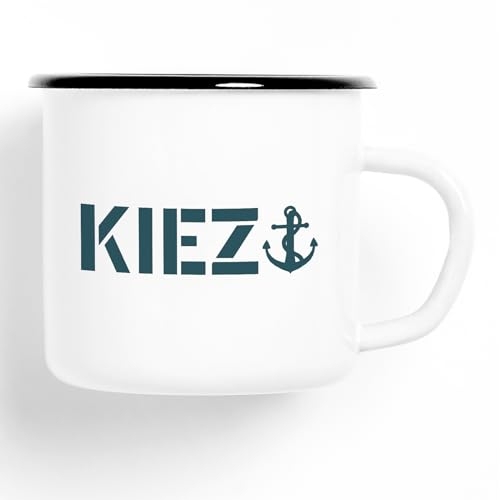 Huuraa Emaille Tasse Kiez Anker Geschenk 300ml Vintage Emaille Becher Kiez Anker Geschenkidee