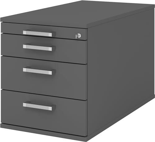 bümö Rollcontainer mit Schubladen, Container abschließbar aus Holz in Graphit - Rollwagen für's Büro als Schreibtisch Unterschrank, Bürocontainer od. Schreibtischcontainer mit Chromgriffe