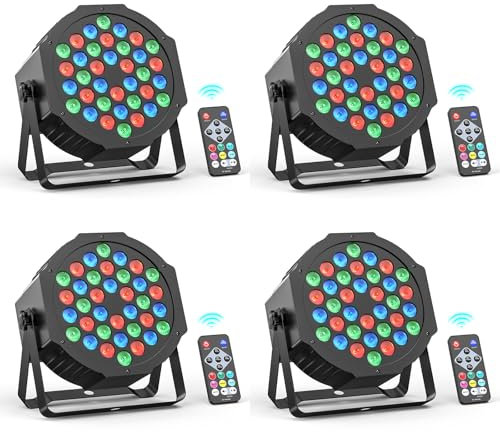 Rtktoup 4PCS 36 LED Par Lumière, Lumières de Scène RGB, Lumières Disco DMX avec Télécommande Projecteurs à Effets avec Contrôle Activé Par le Son, Pour Bars Mariage Fêtes d'anniversaire Halloween Noël
