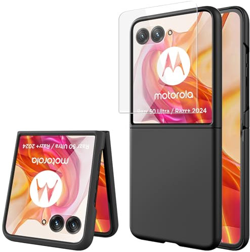 Miimall Hülle Kompatibel mit Motorola Razr 50 Ultra Hülle mit Displayschutz [Eingebauter Displayschutzfolie] Anti-Kratz Stoßfest Ultradünn PC Handyhülle für Motorola Razr 50 Ultra 5G 2024-Schwarz