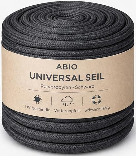 Abio Polypropylenseil 10mm 20m Schwarz – PP Seil, robuste Schnur, Wäscheleine, Maurerschnur, Zeltschnur, vielseitiges Outdoor Seil für Garten, Camping, Haushalt und DIY