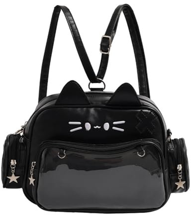 Itabag Rucksack mit japanischen Katzenohren und Nadel-Display, transparente Tasche, verstellbare Riemen, Umhängetasche, Schultasche, Schwarz
