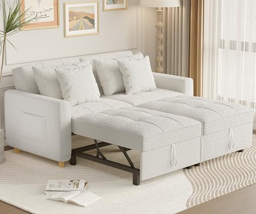 YODOLLA 3-in-1 Schlafsessel, Doppelbett mit Verstellbarer Rückenlehne zu einem Schlafsofa, Schlafsessel mit Bettfunktion, Ausziehbar Schlafsofa für Erwachsene, Teddy Weiß