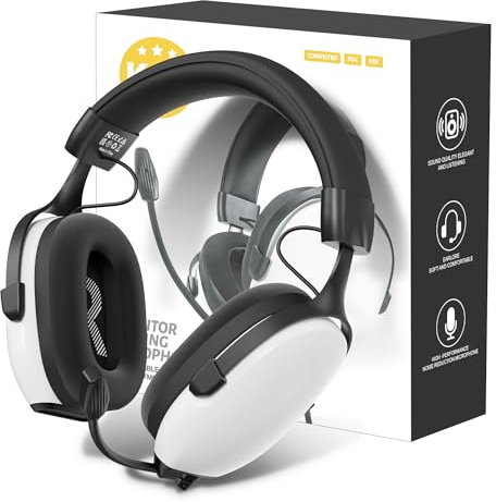 CASLSI Gaming Headsets with Mic,7.1 Surround Sound Gmaing Headphones with Noise Cancelling Microphone for Xbox,PS4,PS5,Switch,PC,50MM Dynamic Drivers, 3.5MM Audio Jack-White