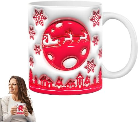 Taza de Navidad con diseño de reno de Papá Noel, tazas de Navidad 3D, tazas de Navidad, tazas de Papá Noel, accesorios de Navidad para amigos, familia, café caliente, té frío