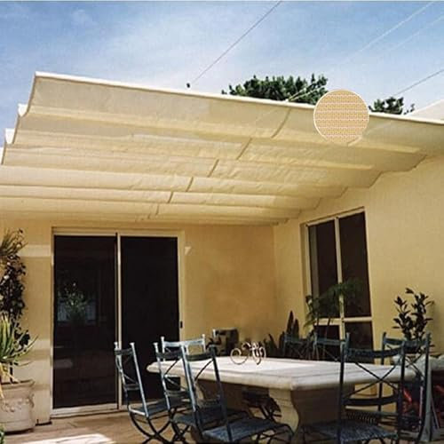 Panno ombreggiante retrattile per pergola per esterni, sistema a vela a vela con filo scorrevole, beige, 1,3 x 9 m, copertura permeabile per traliccio in legno
