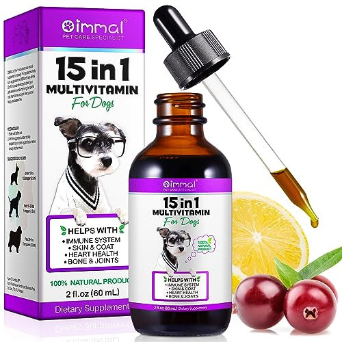 15-in-1-Multivitamintropfen für Hunde, Vitamine und Nahrungsergänzungsmittel für Hunde, natürliche Multivitamine und Mineralien– Glucosamin, MSM Hüfte und Gelenke, Immunsystem