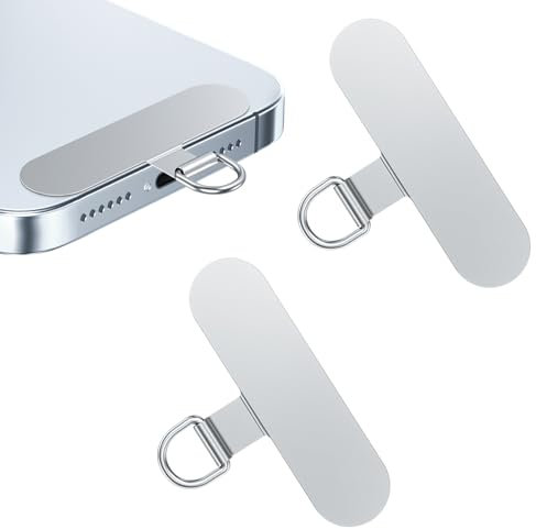 flintronic Phone Tether Tags, 2PCS Cellphone Lanyard Tether Patches, Metal Crossbody Cell Phone Lanyard Patch Silver, with Protective Soft Film, Phone Strap Connector Clip with Most Smartphones