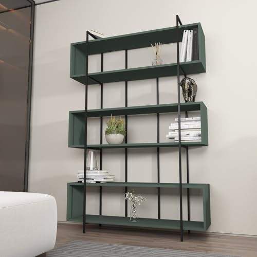 Stylish Green & Black Bookshelf, 120 x 180 x 29.6 cm | 100% Melamine Coated Particle Board, 18 mm Thick | Perfect for Modern Home & Office Decor