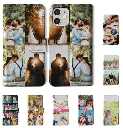 Tirita Personalised Custom Photo Wallet Flip Phone Case Compatible with iPhone 16 Pro Max - [11- Collage 4 Photos]