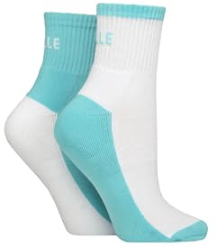 ELLE Ladies Sports Cushioned Ankle Socks Pack of 2 (UK, Numeric, 4, 8, Regular, Regular, Aqua)