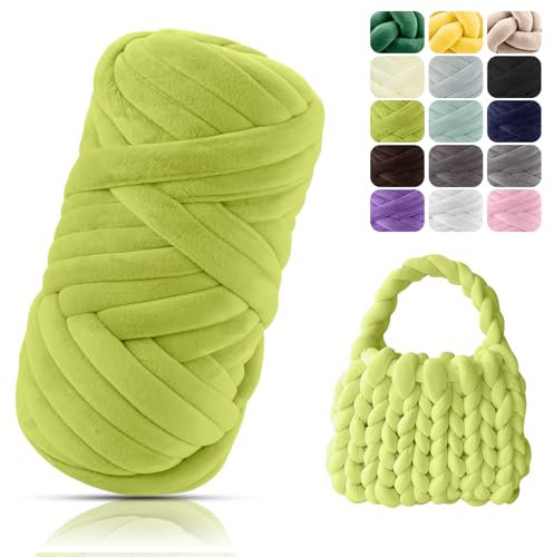 POFIBO Dicke Wolle Garn, 500g Chunky XXL Wolle zum Handstricke, Armstricken wolle, Schlauchgarn, Handstrickgarn, Wolle zum häkeln für Anfänger, Decken, Körbe, DIY-Kunsthandwerk,Länge ca 16m, Olivgrün
