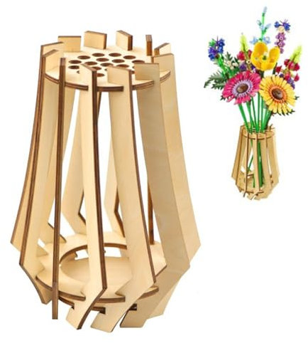 Vase für Lego Blumen,Bouquet Vase für Blumenstrauß,Holzvase für Rosen Sonnenblumen Tulpen Kirschblüten Blumen,Holzpuzzle Blumenvase für Lego Blumenstrauß Baukasten,Geschenk Deko für Blumenliebhaber