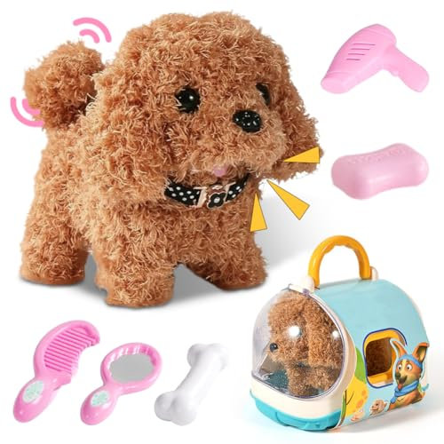 Jouet en peluche pour enfants - Électronique - Chien qui coure et aboie avec laisse - Interactif - Queue - Cadeau pour fille de 3, 4, 5, 6 ans