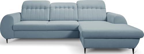 WFL GROUP Ecksofa Charlotte mit Bettkasten – Modernes Schlafsofa mit Schlaffunktion, L-Form Blau Couch mit Ottomane - Rechts – Bequeme Polstergarnitur für Wohnzimmer – Himmelblau