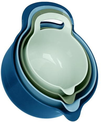 BoxedHome 4 Pack Sapphire Nesting Mixing Bowl with Pour Spout and Handle, BPA Free Microwave & Dishwasher Safe (Sapphire, 4 Pack with Handle)