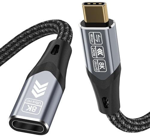 HOTUTUKI rallonge usb-c Compatible avec 40Gbps Rallonge Thunderbolt 4 50 cm,Câble Extension Type C Vidéo 8K@60Hz Charge Rapide 240W cable usbc male femelle for Thunderbolt 3