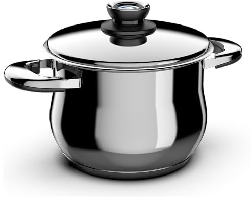 Pentola Ø 20cm Collezione SARA in Acciaio Inox 18/10 con Coperchio con Termostato, Made in Italy, ad Induzione, di Officine Prandelli