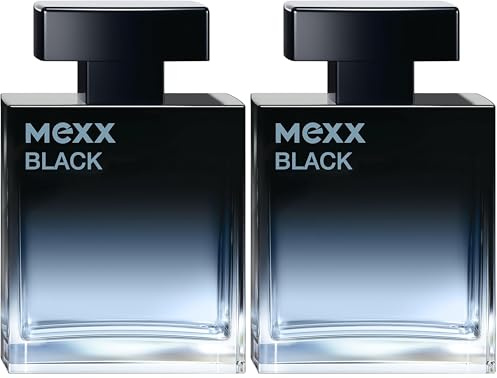 MEXX BLACK Man Eau de Parfume, verführerisch-intensiver Duft mit aquatisch-holzigen Noten für sinnliche Männer, 50ml (Packung mit 2)