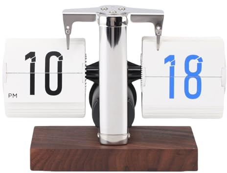 TOPINCN Vintage Mechanical Digital Auto Flip Down Calendar Clock, Mid Century Modern Decor Battery Battery Getriebe für Raumhaus Betrieben (White)