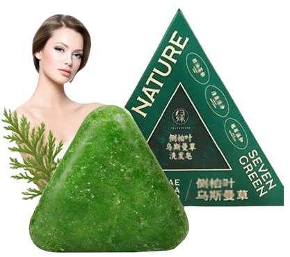 Nature Triangle Shampoo Bar, Seven Green Shampoo Soap, Natur Sieben Grüne Seife Shampoos, Usman Gras 𝐒 Hampoo Bar, Beruhigt & Stärkt Haar Für Frauen Und Männer, Stärkt Glatt Haar (1 Stück)
