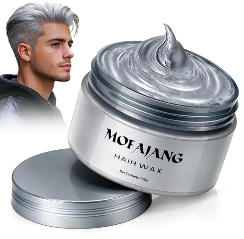 Cire Colorante Temporaire Cheveux Gris,Temporaire et Lavable à l'eau,3-en-1 Teinture, Coiffage et Fixation,DIY Haarstyling pour Hommes et Femmes, Idéal pour Fêtes, Anniversaires, Cosplay et Noël,120g