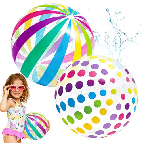 Yooyan 2 Stück Wasserball Aufblasbar, 40cm Bunte Wasserbälle Set, Wasserspielzeug Aufblasbar für Kinder & Baby, Spaßiger Kinder für Pool, Strand & Outdoor, Wasserball Baby Weich