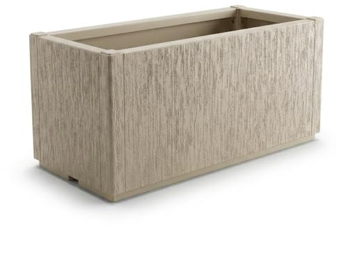 Jardinera Decorativa Grande para Interior y Exterior - Macetero Efecto Piedra de 80x36x35 cm, Ideal para Plantas Naturales y Orquídeas, Macetas Decorativas Modernas (1, 80X36X35CM BLANCO CALIZA)