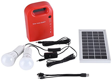 Kit de iluminación de energía solar, 12V portátil hogar iluminación exterior DC paneles solares System de generación de energía de carga con 4 en 1 cable de carga USB y LED bombilla