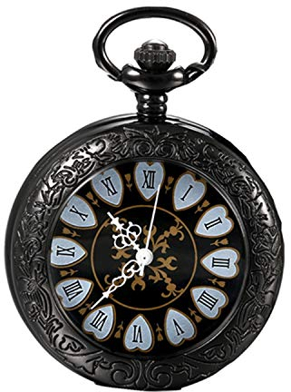 JewelryWe Retro Handaufzug Mechanische Taschenuhr Vintage Blumenmuster Römische Ziffern Uhr Taschenuhren Schwarz mit Kette und Geschenkbox