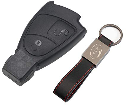 KASER Coque Clé Télécommande Plip 2 Boutons pour Mercedes Benz Classe B C e CLK SLK (sans Logo) avec Porte-Clés en Cuir