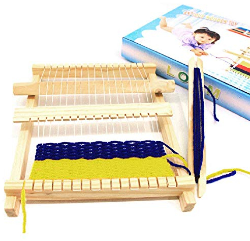 BangShou Winiron Webrahmen Holz Webstuhl Set für Kindern Schulwebrahmen Holzwebrahmen mit Fäden, Kamm, Schiffchen und Wollfaden (22 x 16.5cm)