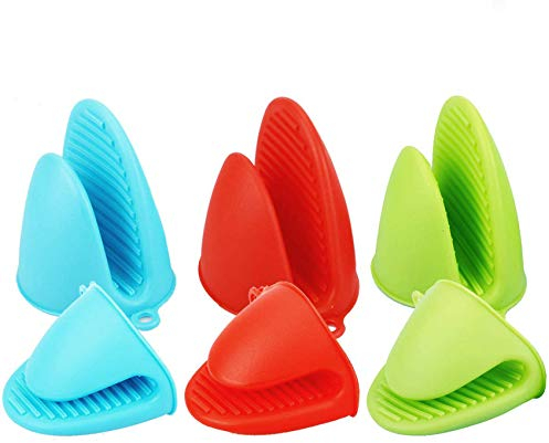 Acronde 3 Paar Mini-Ofenhandschuhe aus Silikon, hitzebeständig, zum Kochen und Backen (rot, blau und grün)