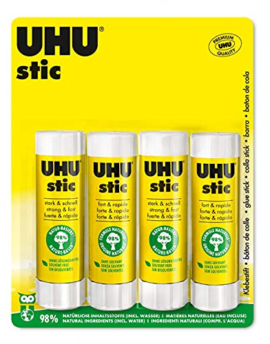 UHU Stic colla per bambini, sicura da usare per i lavoretti, adatta per la scuola, l'ufficio, l'università 4 x 40 g