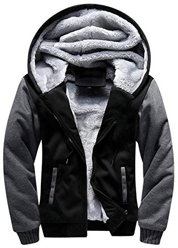 LBL Homme Hiver Chaud Sweats à Capuche Zippé Épaisse Veste de Manches Longues Manteau Noir 2XL