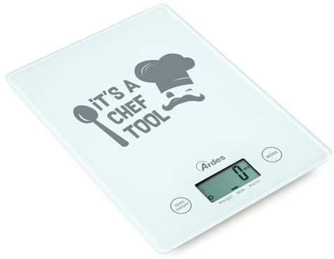 ARDES - AR1PA2V Digitale Küchenwaage aus superdünnem Glas, platzsparend, elektronische Lebensmittelwaage, LCD-Display