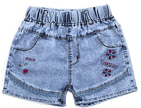 Peacolate 7-11 Ans Short d'été en Jean pour Petites et Grandes Filles pour Adolescents Taille élastique Jeans déchirés à Fleurs (11 Ans, cœur)