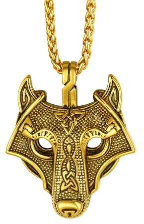 Richsteel vergoldet Viking Wolf Kopf Anhänger Wikinger Wolf Halskette für Ehemann Freunden