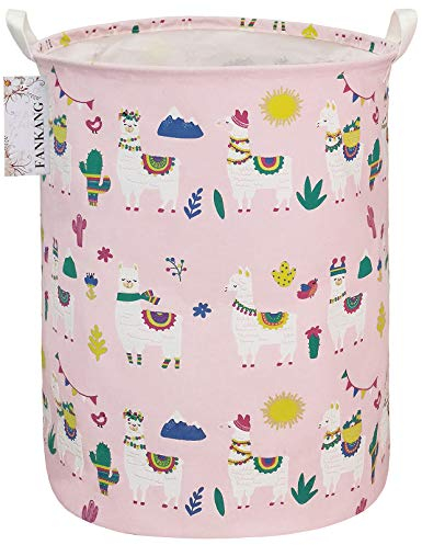 FANKANG Laundry Hamper Storage Bins Nursery Hamper Canvas Foldable Large Storage Baskets (Pink Alpaca)